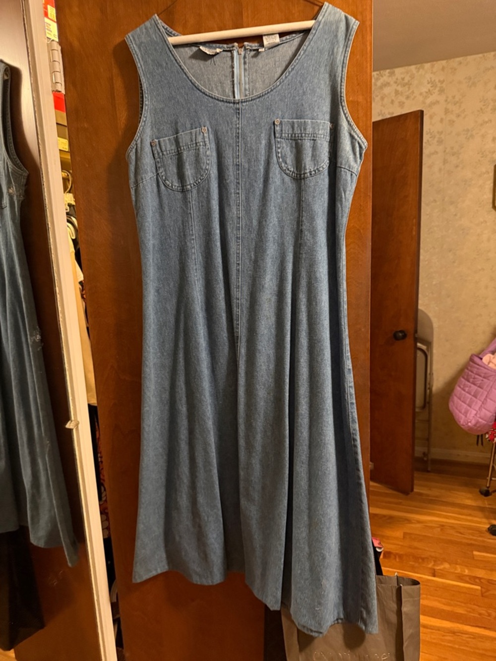 Sleeveless Light Wash Denim A-Line Dress